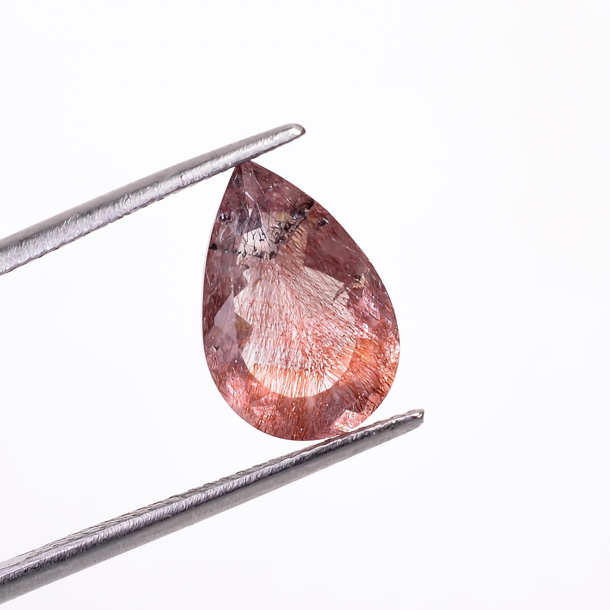 elestial quartz with lepidocrocite natural pear shape cut stone loose gemstone